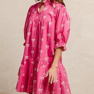 BiBi Ribbon Patterns With Scallops Edge Details Short Sleeve Dress